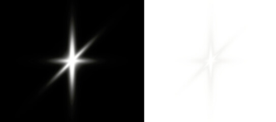 PNG white star flash with sparkle light, glow and cosmic beam.