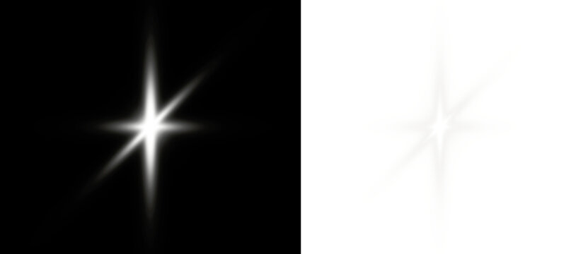 PNG white star flash with sparkle light, glow and cosmic beam.