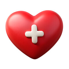 Obraz premium Red heart with white plus sign in center isolated on transparent background