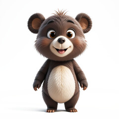 Obraz premium HD 3D Cute Happy cartoon realistic character Brown Standing baby Bear laughing looking at the camera isolated on a white background. Funny Teddy bear collection for animation.