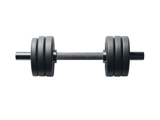 Fototapeta premium Pair of gray ribbed dumbbells, with a metal bar. The image shows a piece of gym equipment.
