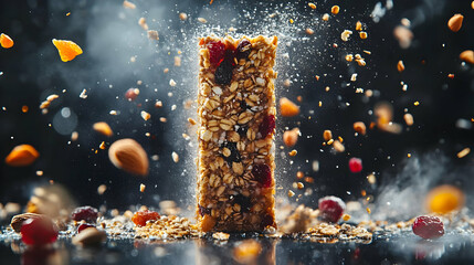 Cereal Bar with Dried Fruits and Nuts - Food Photography Illustration