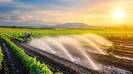 A tractor plowing a fertilized field for planting

