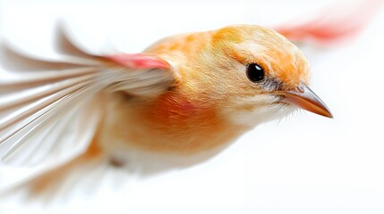 Bird in Flight Close Up Against White Background