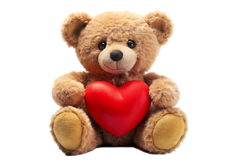 cute teddy bear holding a heart isolated on white background PNG