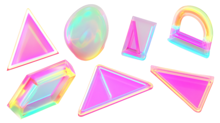 Vibrant Neon Geometric Shapes with 80s Aesthetics and LED Light