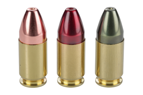 Colorful, shiny bullets isolated on transparent png background