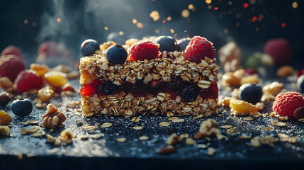 Close Up Photo of a Granola Bar with Berries
