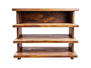 Brown,  wooden  shelf  unit,  with  three  levels,  ideal for displaying or storing items.