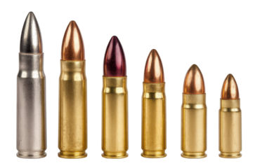 Various Bullets Aligned isolated on transparent png background