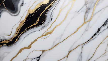 Luxury Marble Texture with Golden Veins, Black and White Stone Abstract Pattern Design ai