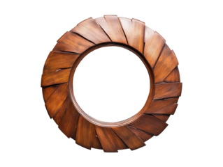 Dark brown, circular wooden frame with a radiating, layered design. The frame has an empty center.