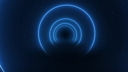Neon light abstract background, geometric shapes glowing digital tunnel loop, ultraviolet spectrum, laser show, stage, ground reflection. 3d render. - Powered by Adobe