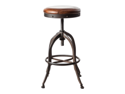 Well-designed, adjustable bar stool with a sturdy metal base and a wood seat. The image shows the stool from a front perspective.