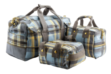 Plaid travel bags isolated on transparent png background
