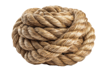 Tightly knotted coiled rope isolated on transparent png background