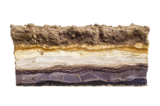 Earth Strata Cross-Section - Geological Layers . White background PNG