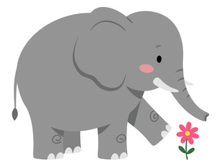 Fototapeta premium Playful Elephant Holding a Colorful Flower in a Whimsical Illustration