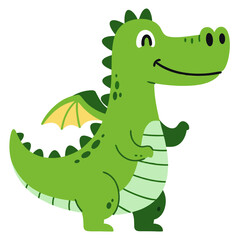 Obraz premium Cute Green Dragon Character with Smile and Friendly Expression Standing in Playful Pose