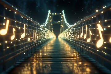 Obraz premium Musical bridge illuminated with shining notes creating a harmonious atmosphere at night