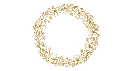 Elegant gold floral wreath frame, perfect for adding a touch of luxury to your designs.  Circular design with intricate detailing.