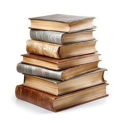 Fototapeta premium A stack of several old, vintage books isolated on a clean white background