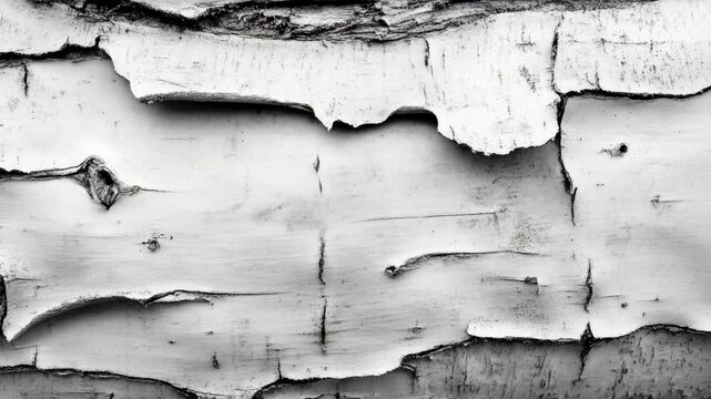 Close-up view of textured birch bark showcasing natural patterns and peeling layers in black and white
