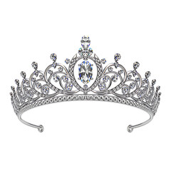 Sparkling silver tiara with clear gemstones. Royal, elegant, luxury.