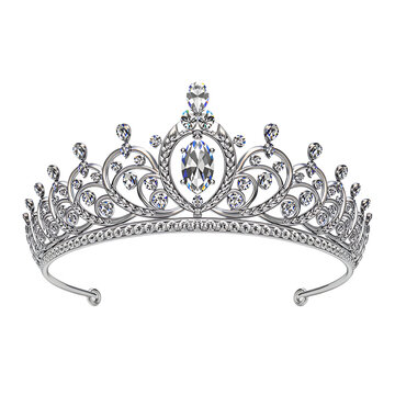 Sparkling silver tiara with clear gemstones. Royal, elegant, luxury.