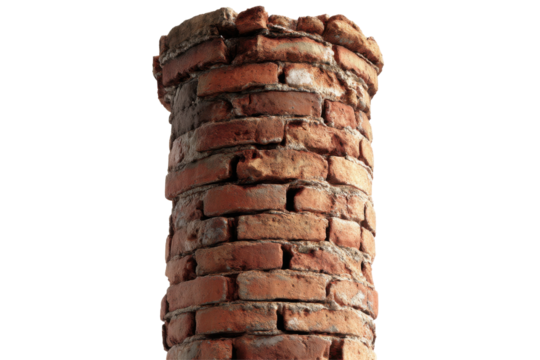 Old brick column isolated on transparent png background