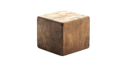 Wooden Cube Isolated on White Background - 3D Rendering of Geometry Shapes