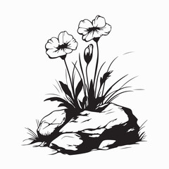 Flower Growing In Rock Image Vector isolated on white Background.
