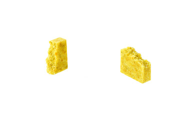 two halves bouillon cube  isolated on a white background.