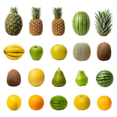 Colorful Display of Fresh Tropical and Exotic Fruits isolated on transparent background.