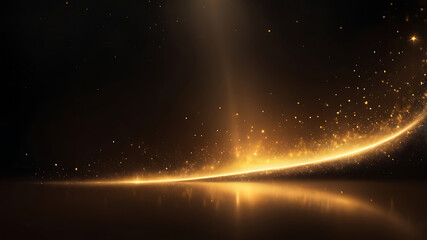 Golden Light Sparkles on Dark Background, Elegant Glowing Abstract Reflection Effect ai