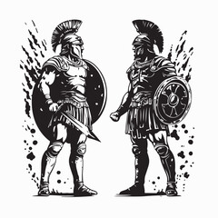 Two Gladiator Knights Face Off in an Epic Duel Vector Illustration on white background.