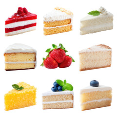 Delicious Variety of Set Cakes and Desserts +isolated on transparent background.