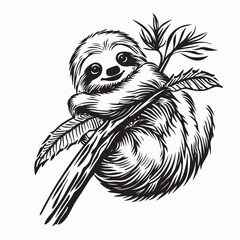 Cute baby sloth hanging on tree branch image vector on white background. © Istianah