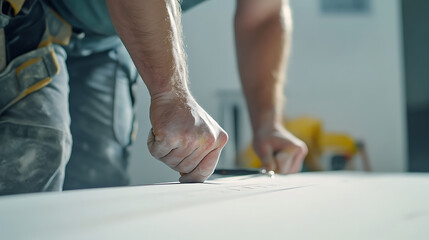 Construction Worker Marking Measurements on a Board