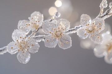 Fototapeta premium Delicate frosted blossoms on a branch