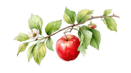 A watercolor branch features leaves and blossom for rebg 1187