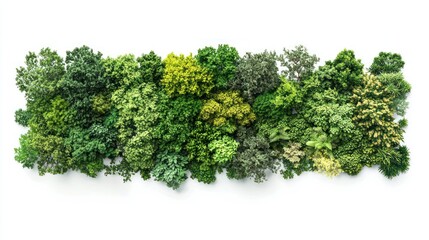 Obraz premium Set of diverse forests with different shades of green and tree types on white background.