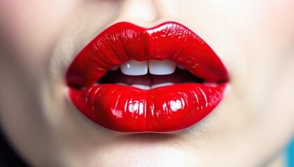 Obraz premium Full frame vibrant red lips against pure white, color, cosmetic