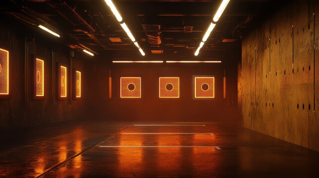Shooting range interior with warm lighting