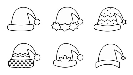 set of christmas hats line art vector