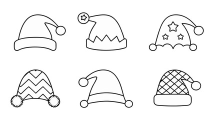 set of christmas hats line art vector
