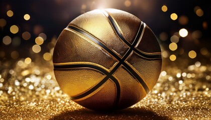 a gold basketball is on a black background with gold glitter the basketball is the main focus of the image
