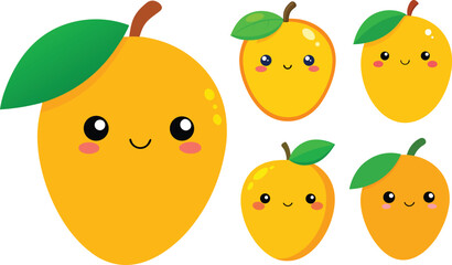 Cute kawai mango vektor Illustration with happy face