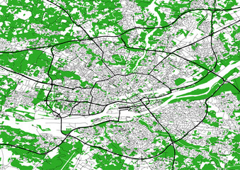 Plan ville Nantes et métrople route axes principaux espaces vert et parcs