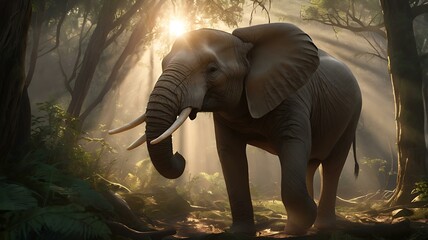 "Elephant gracefully moving through the jungle, showcasing the raw beauty and power of the wild."